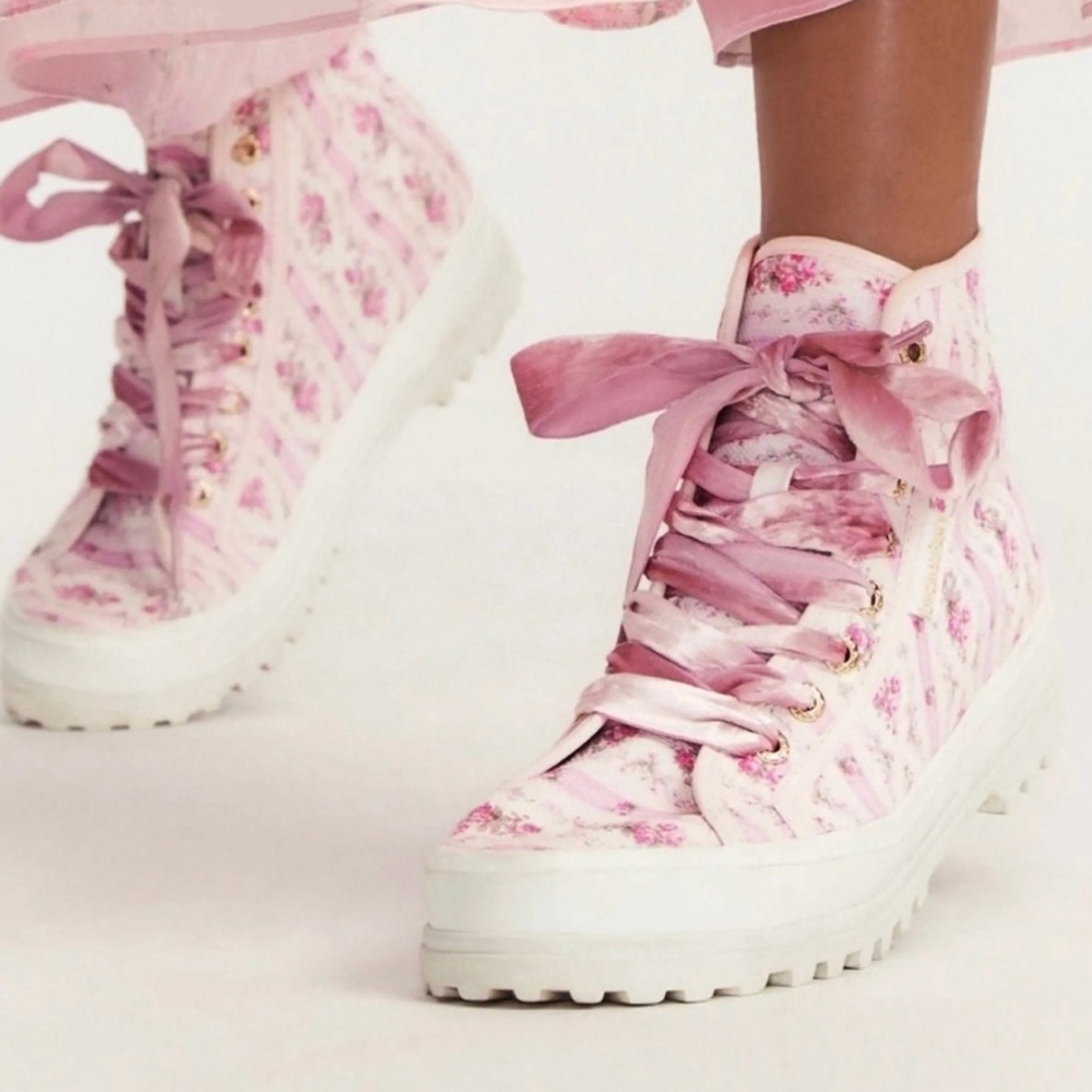 LoveShackFancy Pink Floral High-Top Sneakers
